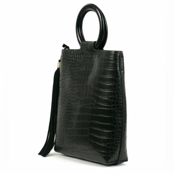 Street Level Black Croco Mini Tote with Ring Handle, OS. - Picture 2 of 5